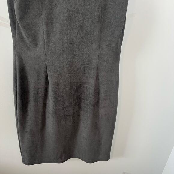 Saks Fifth Avenue Faux Suede Studded Hem Draped Neck Sleeveless Dress Gray 6 - Picture 8 of 13
